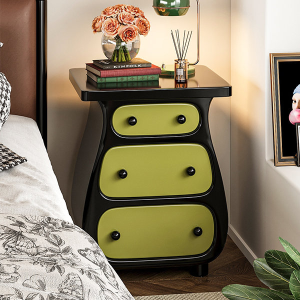 Vintage-Style Bedside Table - Green - White - Contrasting Colors For A Timeless Look