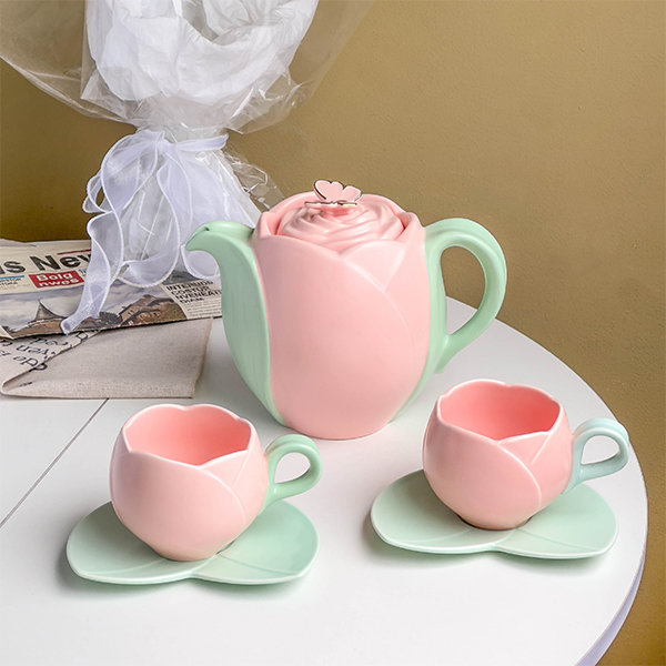 Pretty Floral Tea Set - Ceramic - Pink - Purple from Apollo Box