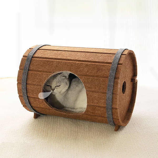Barrel-Shaped Cat House - Winter Warmth - Enclosed Felt Structure