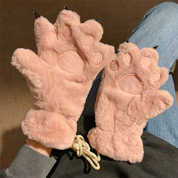 Cat Claw Plush Fingerless Gloves - Whimsical Cat Claw Design - Fingerless for Functionality