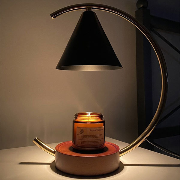 Crescent Moon Candle Melting Lamp - Adjustable Light - Iron And Wood