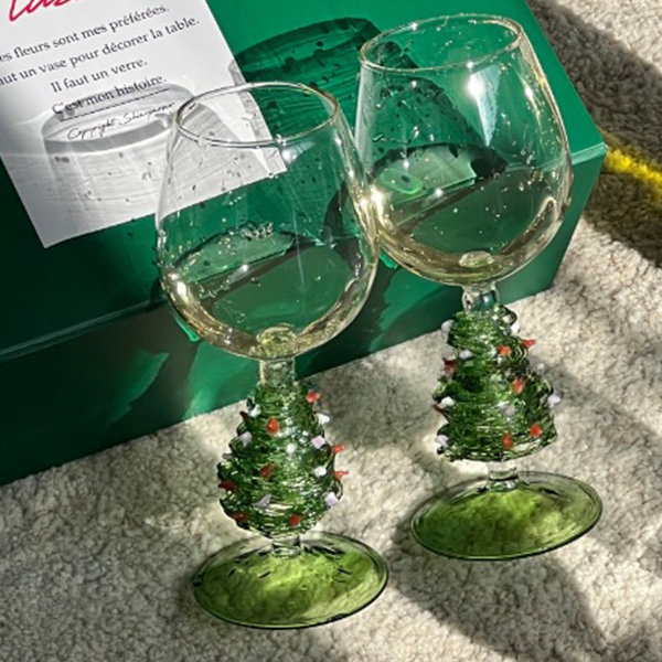 Green Christmas Wine Glasses, Christmas Glassware