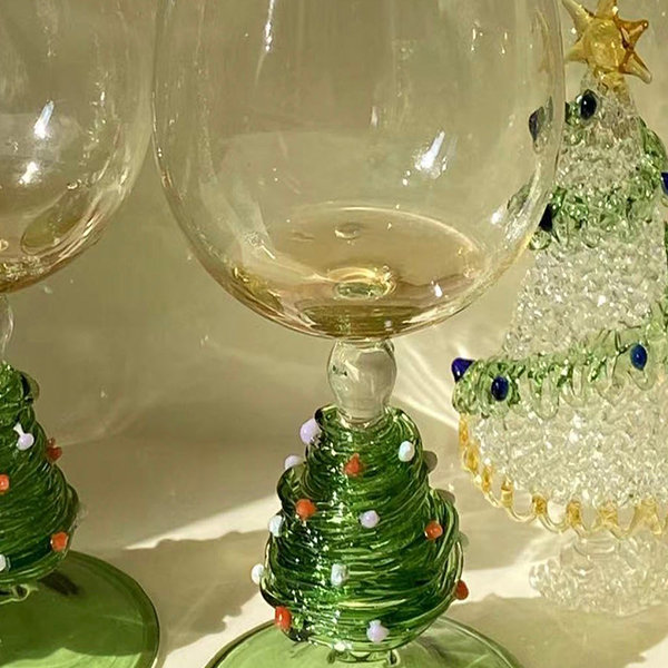 Green Christmas Wine Glasses, Christmas Glassware