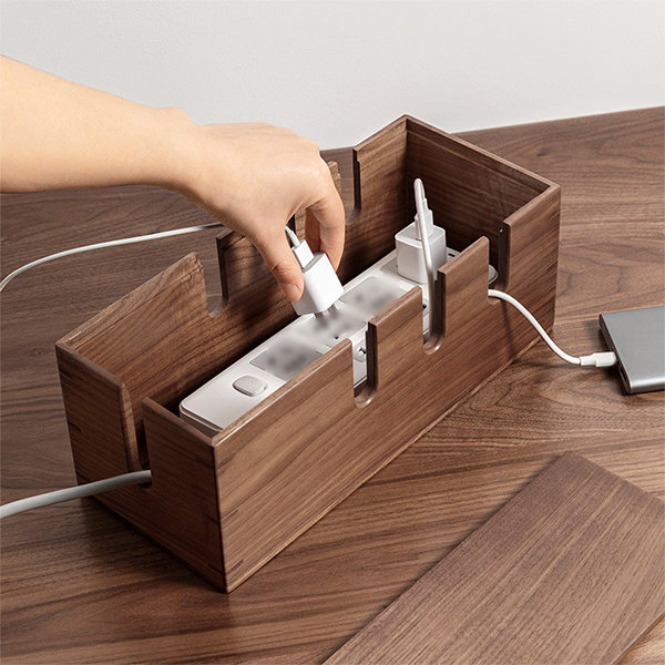 Wooden Cable Organizer Box - Streamlines Charging - Conceals Cords -  Enhances Decor - ApolloBox