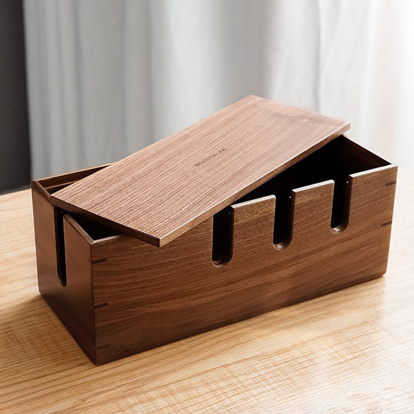 Wooden Cable Organizer Box - Streamlines Charging - Conceals Cords