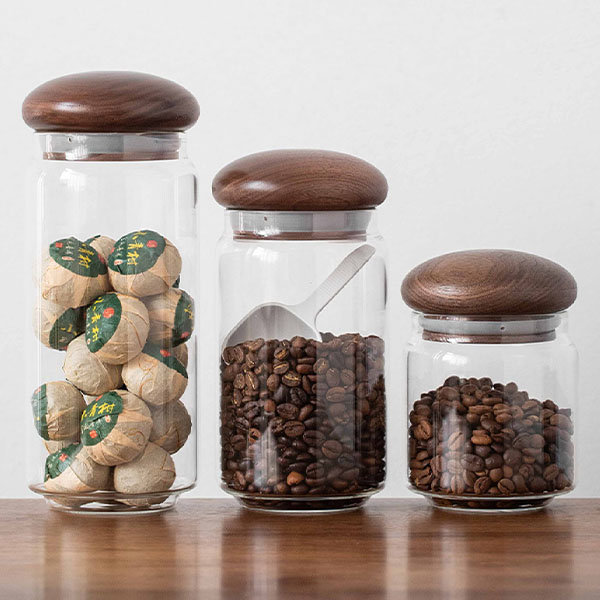 6 Glass Food Storage Containers with Wood Lids 24 oz Airtight Vintage Glass  Jar with Lid Decorative Candy Cookie Jar Clear Glass Canisters Kitchen Storage  Jars for Coffee, Sugar, Spice, Flour