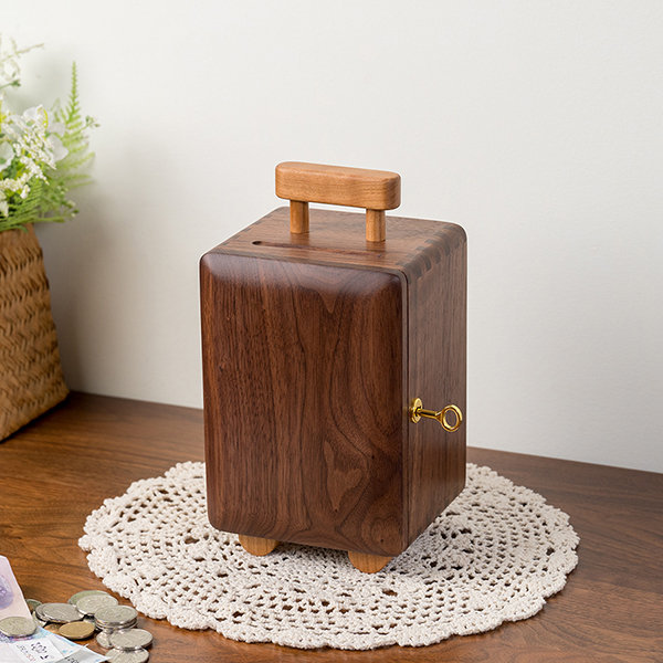 Black Walnut Wood Suitcase Piggy Bank - Entrepreneurial Design - Exquisite Lock