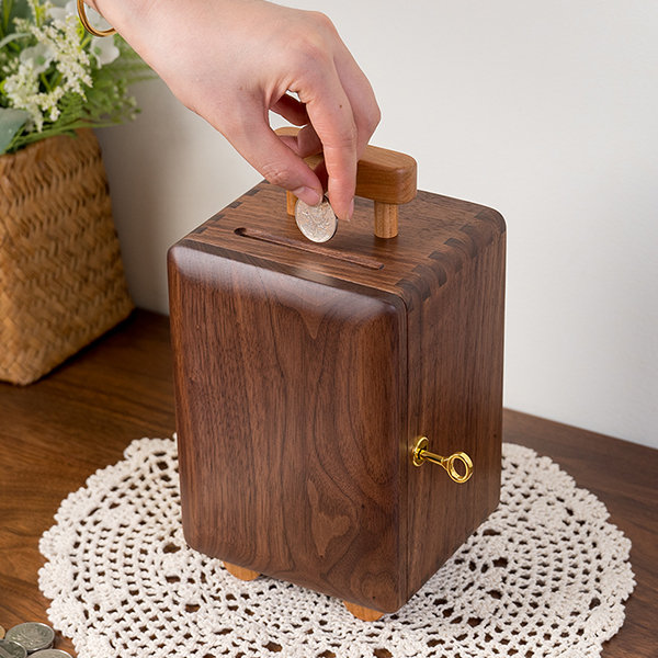 Black Walnut Wood Suitcase Piggy Bank - Entrepreneurial Design - Exquisite Lock