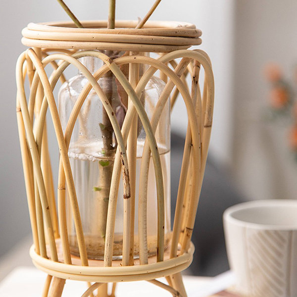Rattan-Woven Glass Vase Stand - Botanical Elegance - Natural Display image