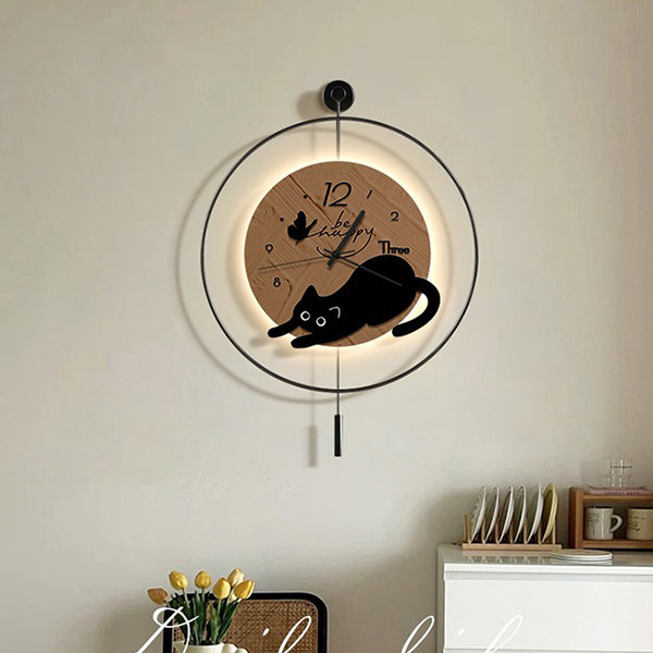Cartoon Cat Wall Clock - Adorably Fun - Minimalist with Light 
