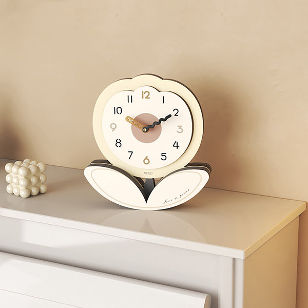 Desktop Tulip Clock - Wood - Home Decor - Cream Style image