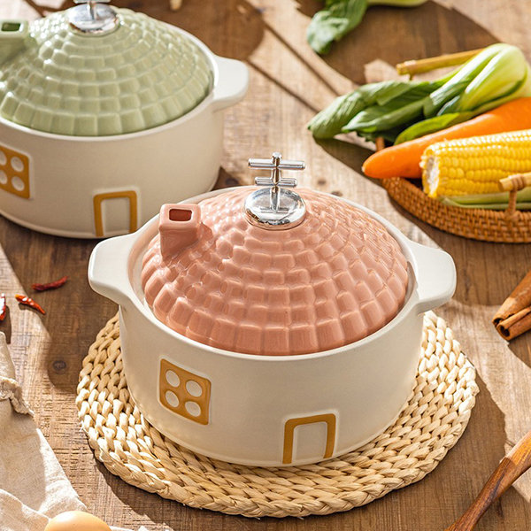 Charming House-Themed Casserole Dish - Pink - Green - Homestyle