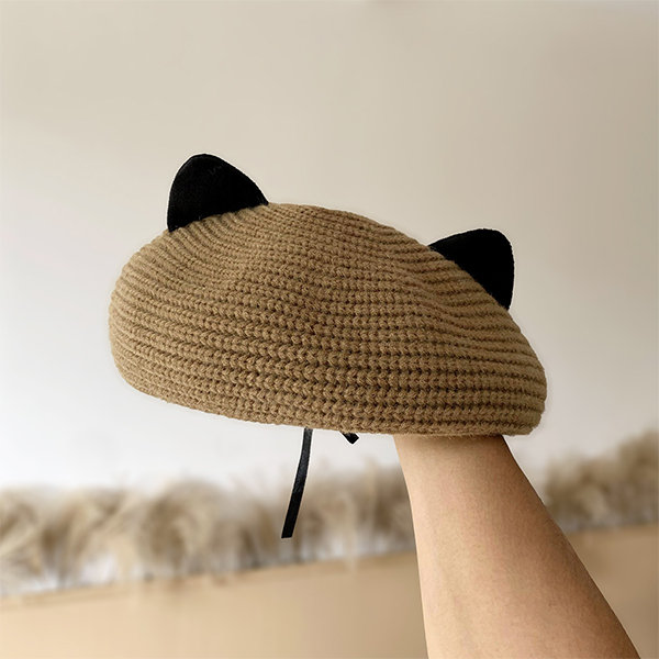 Cute Wool Hat With Cat Eardesign Hatswinter Autumn Beret 