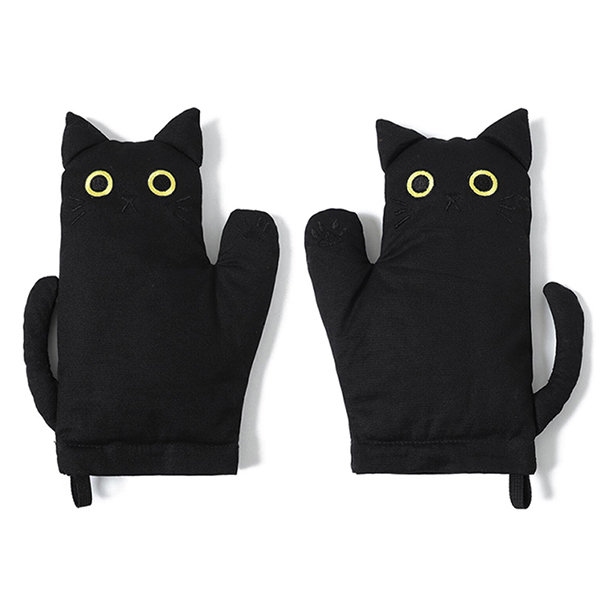 Black Cat Kitchen Gloves - Whimsical Protection - Purr-fect for