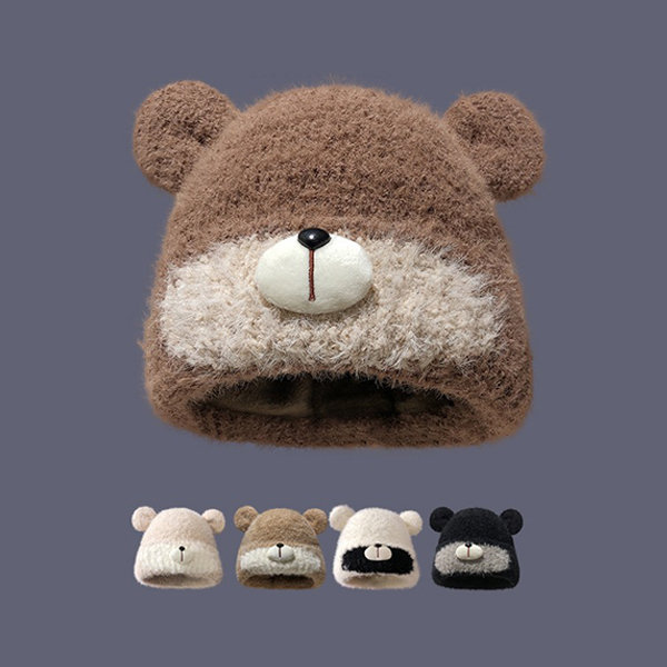 Bear Beret 2 In 1: Cartoon Thickened Warm Winter Hat With Bear