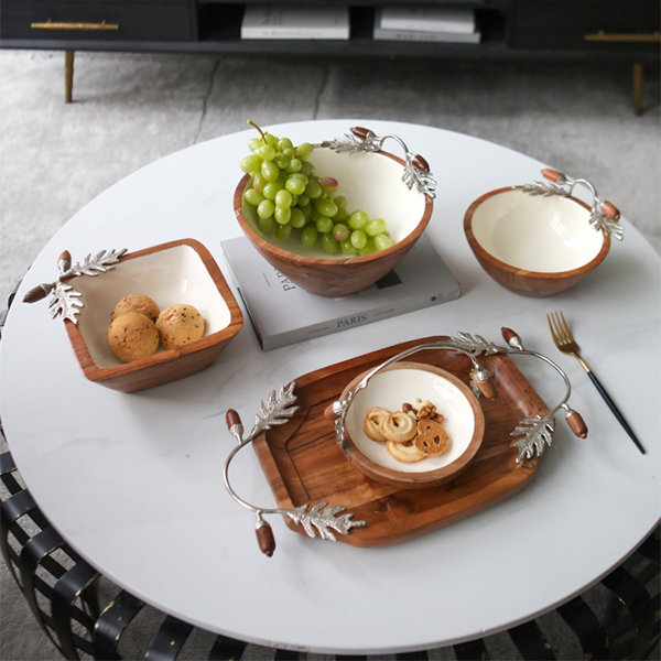 Pinecone Decorated Fruit Bowl - Wood - Vintage Luxe