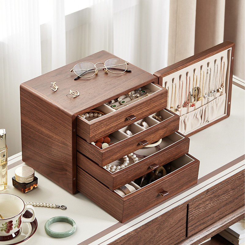 Safe-Style Jewelry Box - Black Walnut Wood - Anti-Tarnish