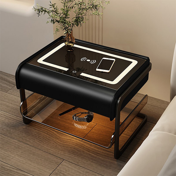 Smart Fridge Side Table Nightstand Wireless Charging USB Charger with Lights