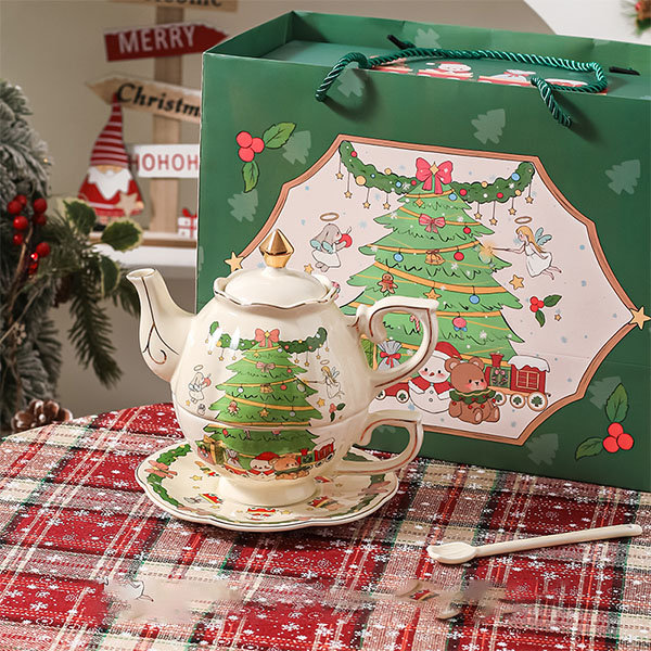 Christmas Bear Tea Set - Ceramic - 1 Teapot and 1 Cup - ApolloBox