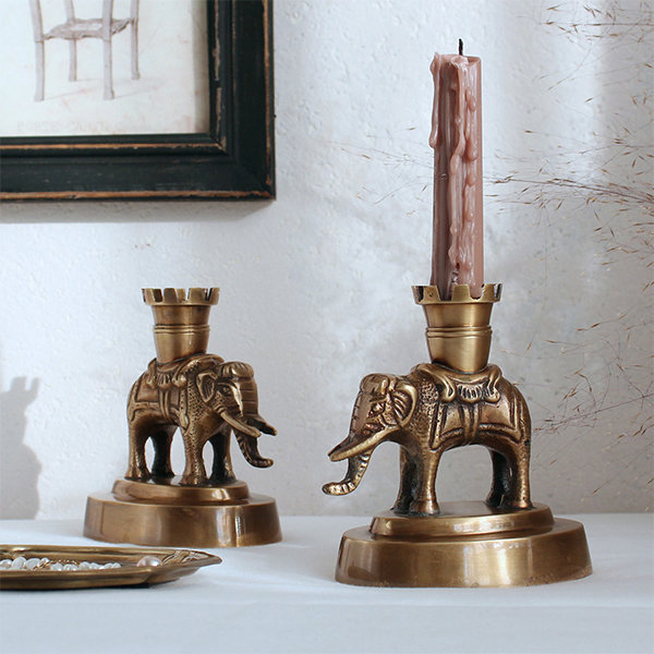 Vintage Elephant Brass Candlestick - Antique Charm - Majestic Decor