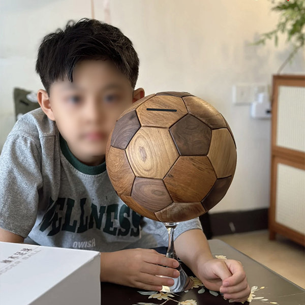 Retro Wooden Soccer Ball Coin Bank - Build-It-Yourself Kit - Artisanal Decor