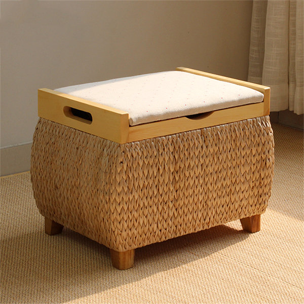 Rattan Wood Storage Ottoman - Country Style - Small - Large