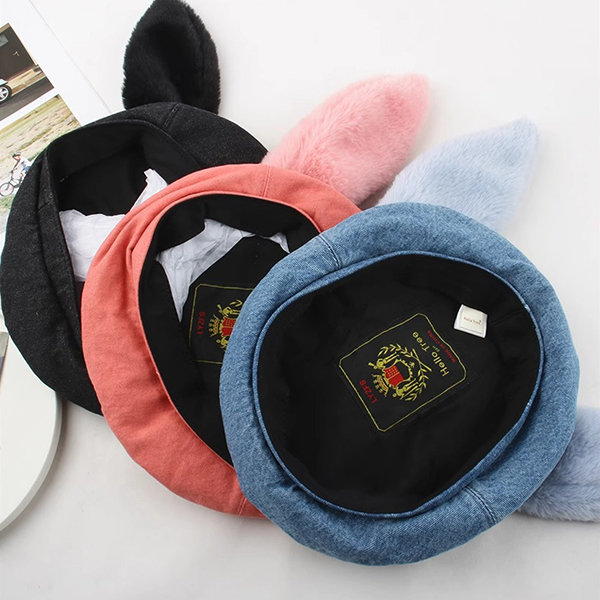 Cute Rabbit Ear Beret - Black - Blue - Pink - Winter Warmth 