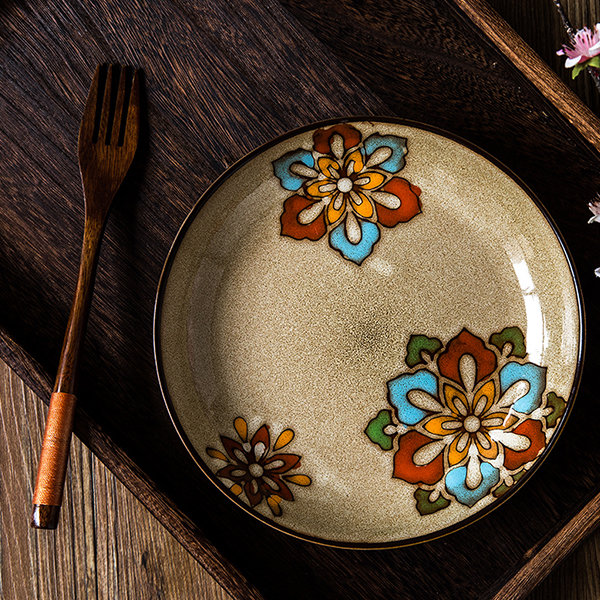 Botanical Floral Dinner Plate - Hand-Painted - Smooth Lines