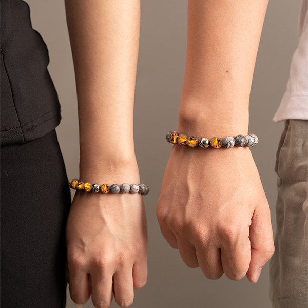 KALIFANO | Orange Agate Beads with Black Agate Gemstone Bracelet