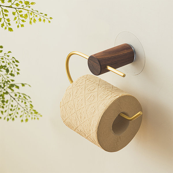 Wooden Paper Towel Rack Solid Brass Tissue Paper Storage Holder Punch  Free(brown)