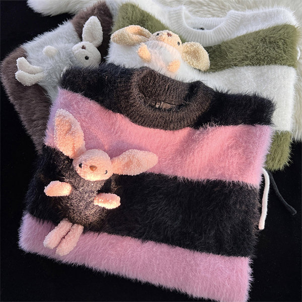 Bear Stripe Sweater - Cartoon Cuteness - Warm And Comfy