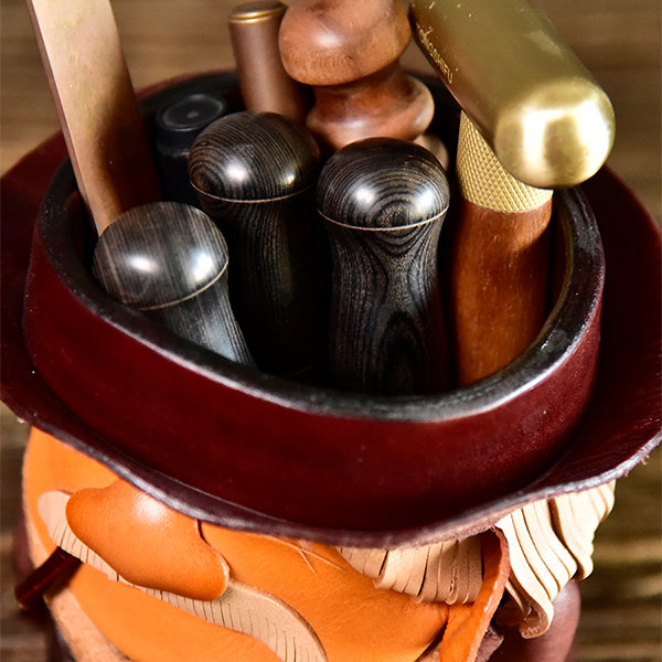 Real Leather Pen Holder - Black Walnut Wood - Coffee - Brown - 4