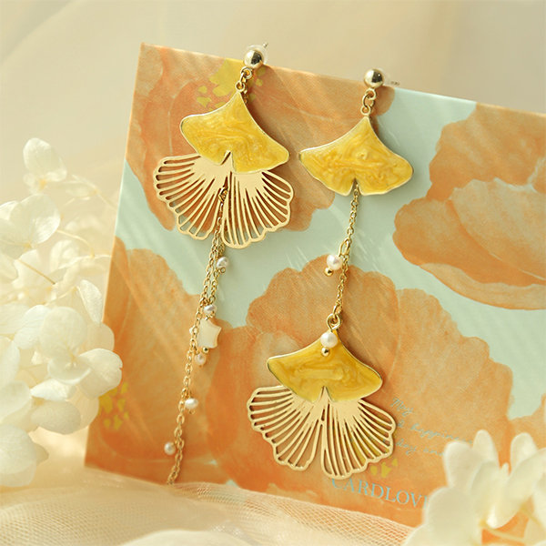 Ginkgo Leaf Pearl Earrings - Pearl Titanium Steel - 2 Styles Available -  ApolloBox