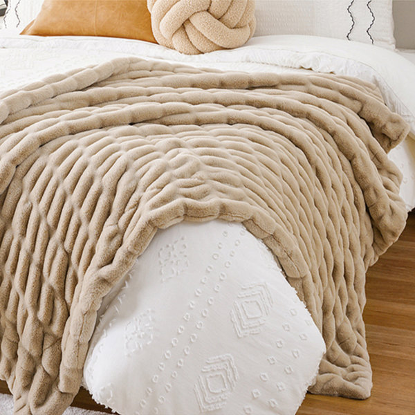 Faux Fur Blanket - Plush - White - Light Brown - 4 Colors - 2 Sizes -  ApolloBox