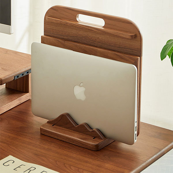Vertical Desk Organizer Stand - Sleek Wood Storage - Modern Efficiency