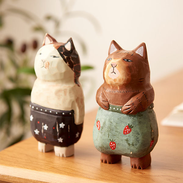 Cat Wooden Sculptures - Handcrafted Feline Art - Whimsical Decor