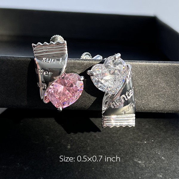 Pink Heart Earrings - Studs - Zircon - 18k Gold - ApolloBox