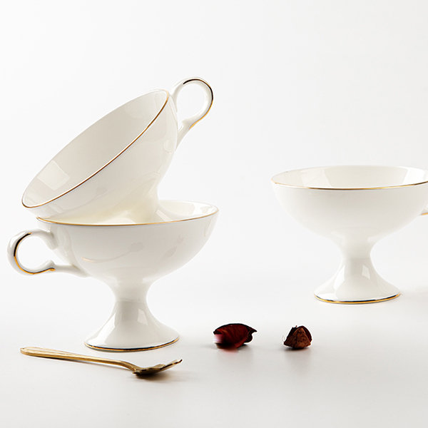 Gold-Trimmed Pedestal Coffee Cups - Timeless Charm - Elevated Sipping