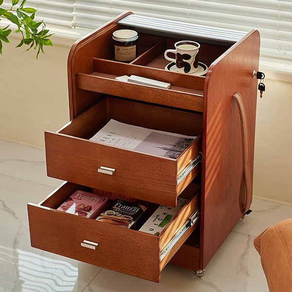 Mobile Roll-Top Storage Cabinet - Brown - Versatile Placement