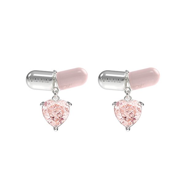 Pink Heart Earrings - Studs - Zircon - 18k Gold - ApolloBox