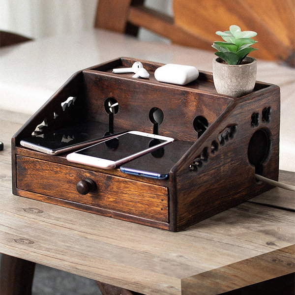 Solid Wood Multi-Functional Cable Management Box - Organizational Elegance  - Rustic Tech Accessory - ApolloBox