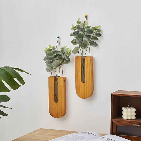 Green Plant Wall Hanging Planter - Wooden - Hydroponic Vase