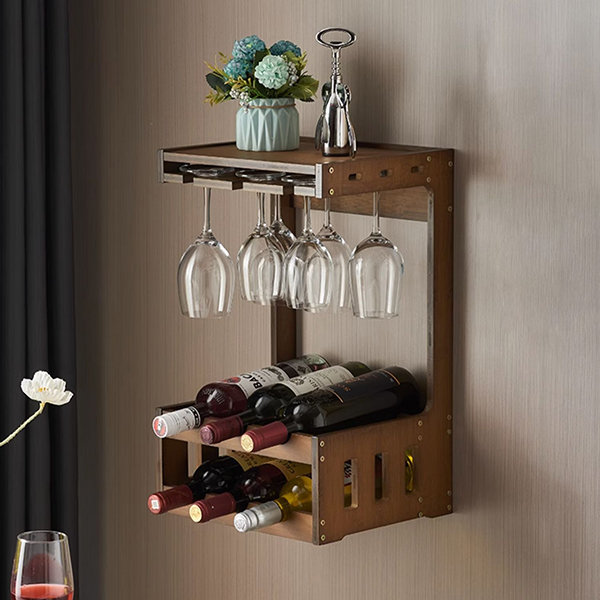 Wall-Mounted Wine Rack - Space-Saving Elegance - Glass Holder Feature