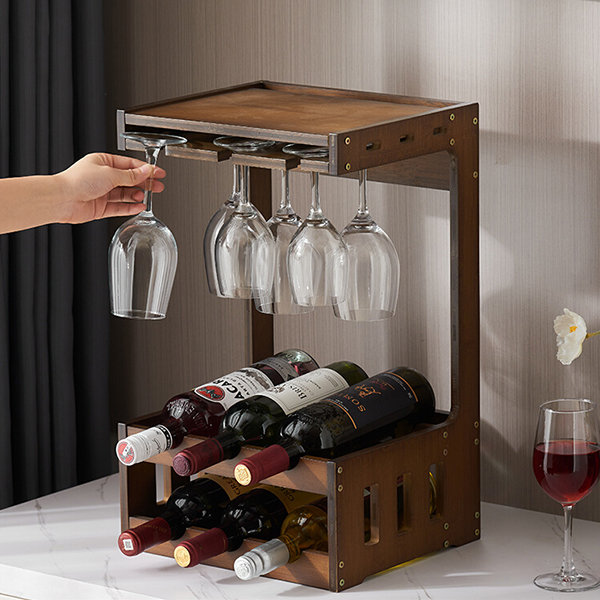 Wall-Mounted Wine Rack - Space-Saving Elegance - Glass Holder Feature