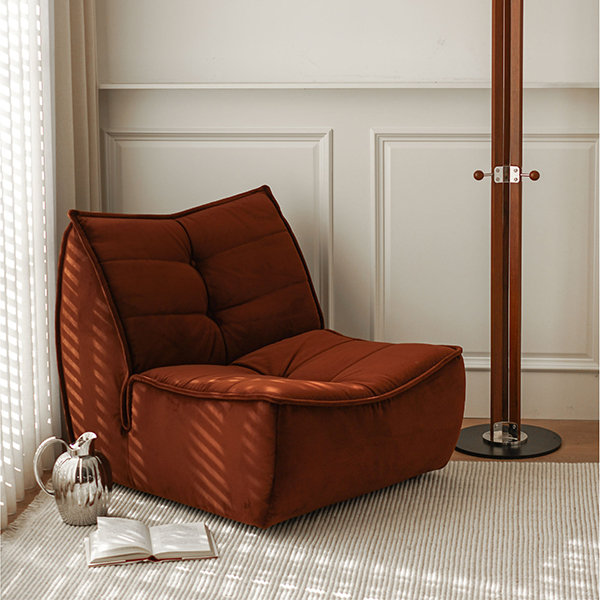 Vintage Brown-red Velvet Sofa Chair - Pine Wood Frame - High-Resilience Foam