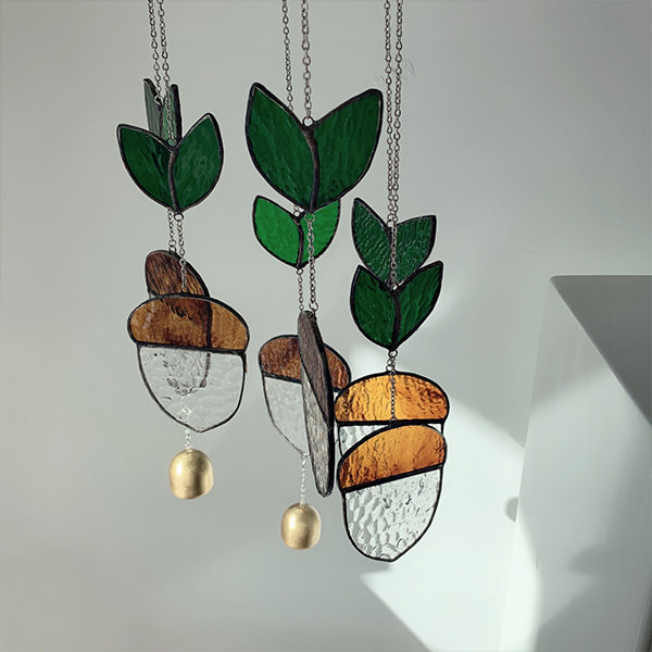 Acorn Light-Catching Wind Chime - Stained Glass - Hanging Decoration