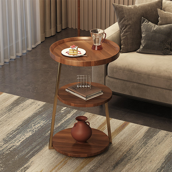 Modern Creative Sofa Side Table - Multi-tier Shelving - Sleek Wood Finish