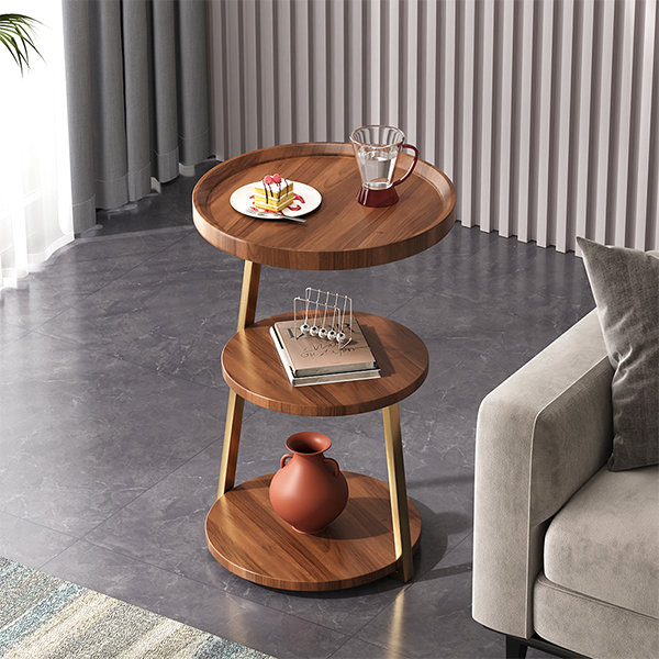 Modern Creative Sofa Side Table - Multi-tier Shelving - Sleek Wood Finish
