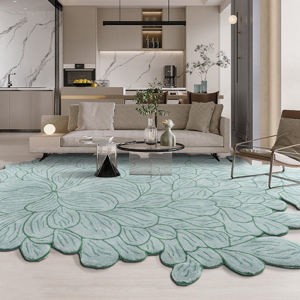 Nature-Inspired Irregular Leaf Pattern Rug - Botanical Floor Art for Home Decor