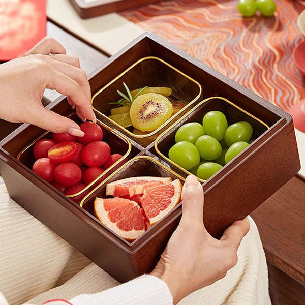 Square Wooden Candy and Snack Storage Box - Glass Bowls - Four-Compartment  from Apollo Box
